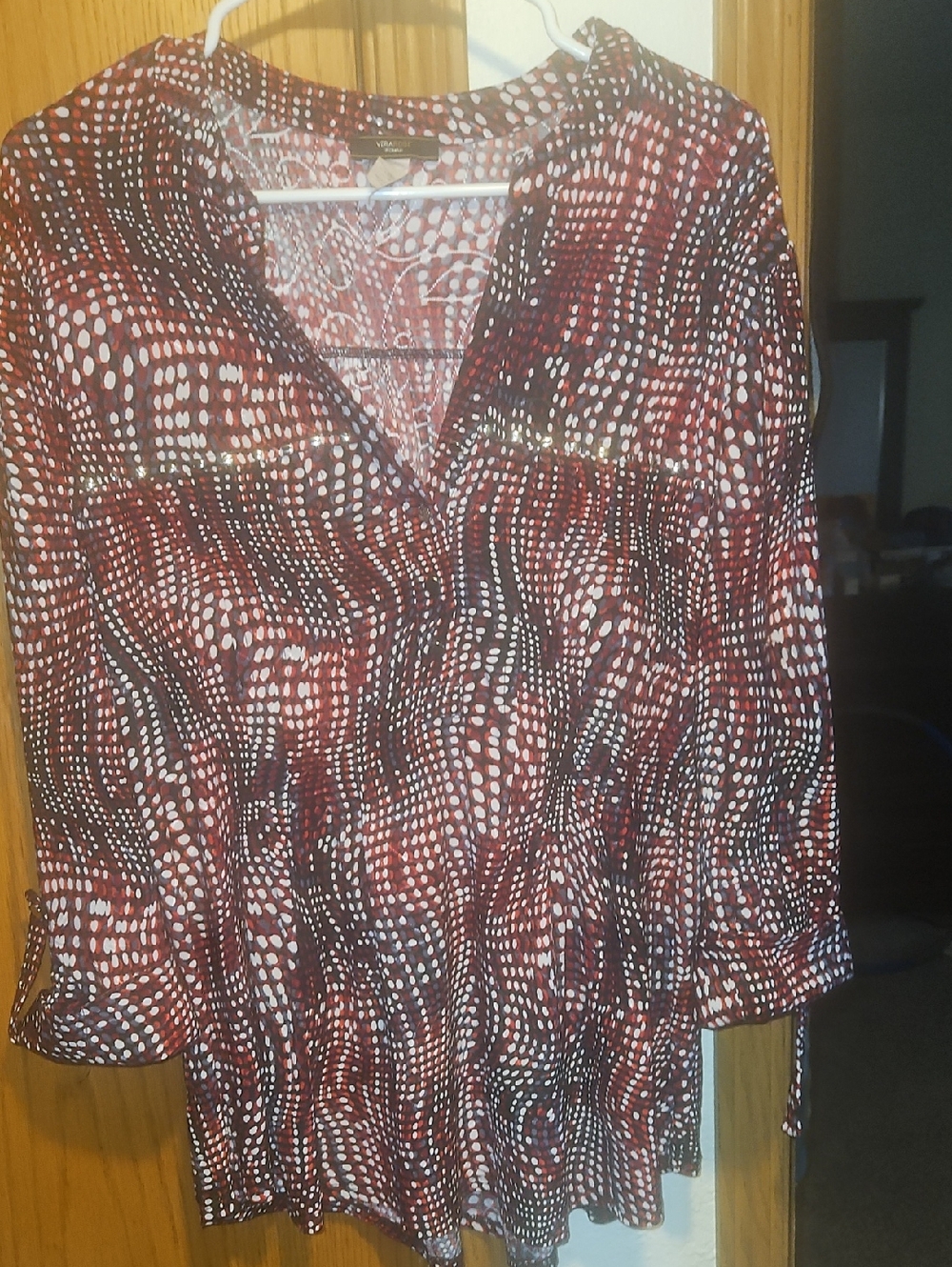 Women's Burgundy & White Printed V-Neck Tunic